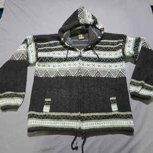 Tejidos Ruminahui Full Zip Hoodie Mens Large Black Multi Pattern Andean Ecuador